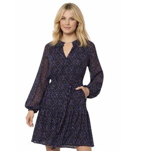 EVEREVE Hollis Dress Purple Abstract Print Chiffon Long Sleeve Size M, NWT